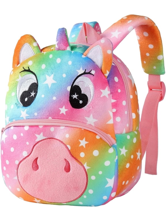 Toddler Backpacks for Boys and Girls 2-5 Years, 10 Inch Plush Backpack 3D Animal Cartoon Mini Backpack for Preschool Kindergarten - Unicorn