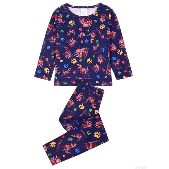 ATAIKU Toddler Boy Dinosaur Pajamas Set Kids Long Sleeve Tee and Pants Sleepwear Baby Boy Pjs Jammies 1-12Y