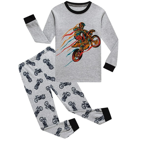 ATAIKU Toddler Boys' 100% Cotton Long Sleeve Top and Pants,2 Piece Pajama Set - Motorcycle Rider 3T