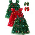 thumbnail image 1 of ATAIKU Toddler Girls Christmas Tree Dress Kids Girls Xmas Glitter Star Pompom Embroidery Tulle Tiered Holiday Dresses with Headband, 1 of 13