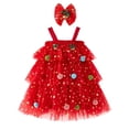 thumbnail image 1 of ATAIKU Toddler Girls Christmas Tree Dress Kids Girls Xmas Glitter Star Pompom Embroidery Tulle Tiered Holiday Dresses with Headband, 1 of 6