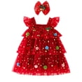 thumbnail image 1 of ATAIKU Toddler Girls Christmas Tree Dress Kids Girls Xmas Glitter Star Pompom Embroidery Tulle Tiered Holiday Dresses with Headband, 1 of 8