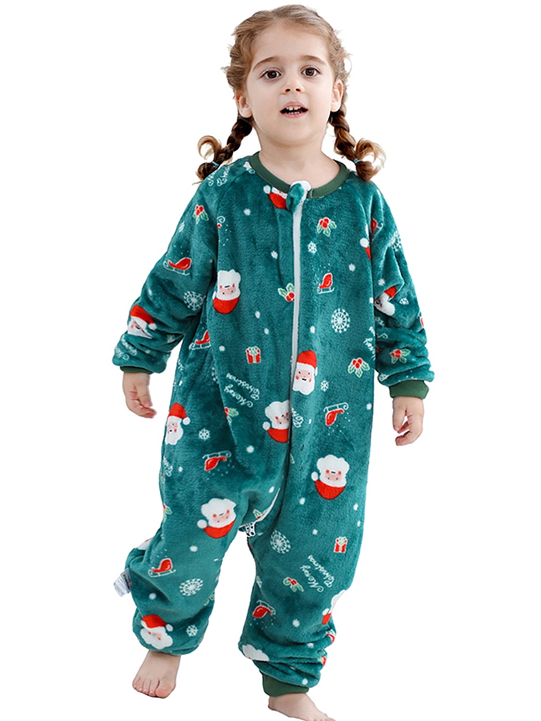 ATAIKU Toddler Sleeping Sack 9M-6T Christmas Flannel 2-Way Zipper Baby Sleep Sack with Feet, Infant Santa Claus Wearable Blanket