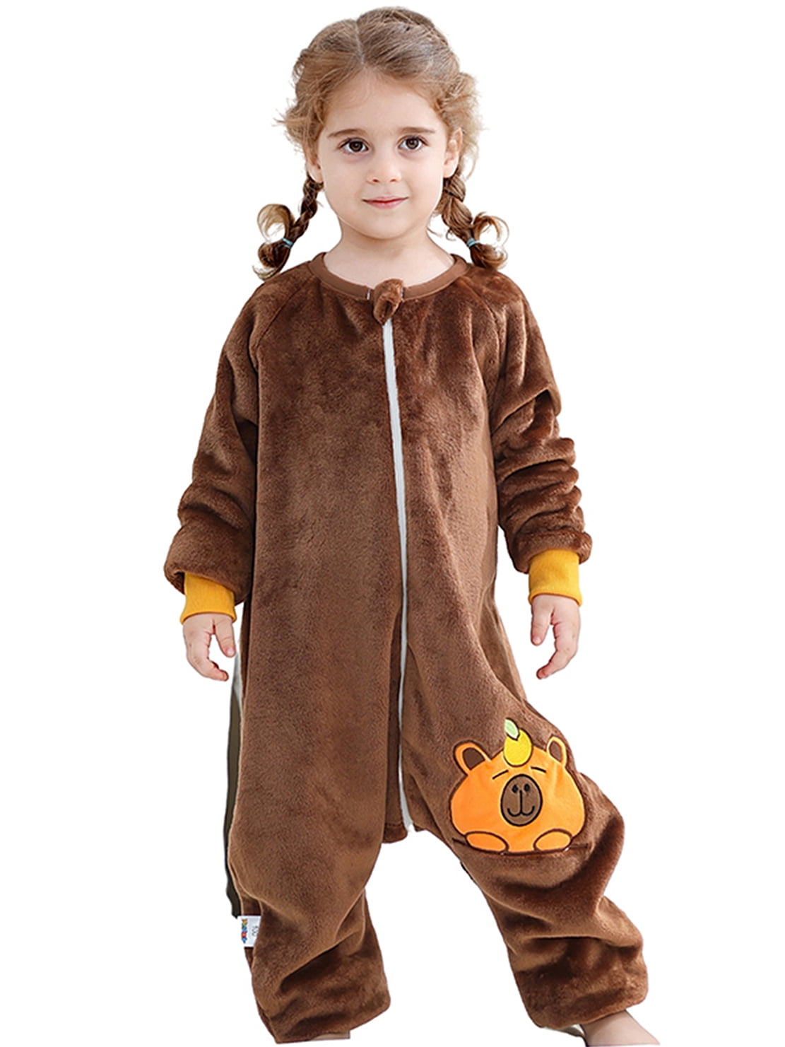 ATAIKU Toddler Sleeping Sack 9M-6T Winter Warm Flannel 2-Way Zipper Baby Sleep Sack with Feet, Infant Animal Bear Wearable Blanket