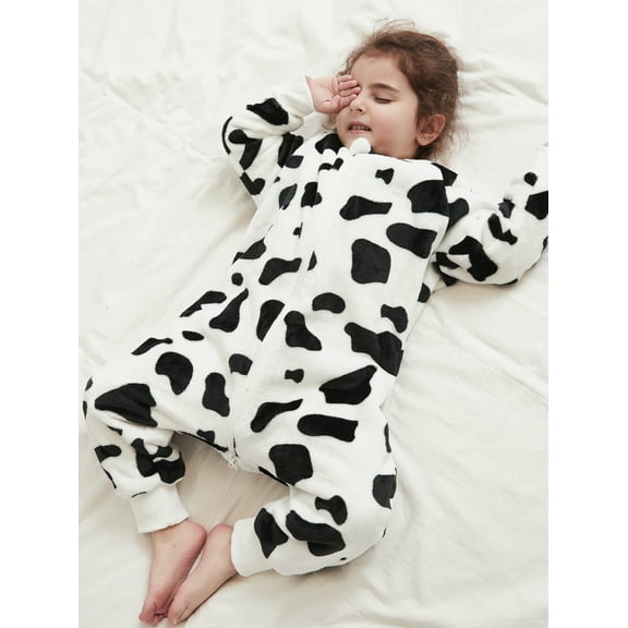 ATAIKU Toddler Sleeping Sack 9M-6T Winter Warm Flannel 2-Way Zipper Baby Sleep Sack with Feet, Infant Animal Cow Wearable Blanket