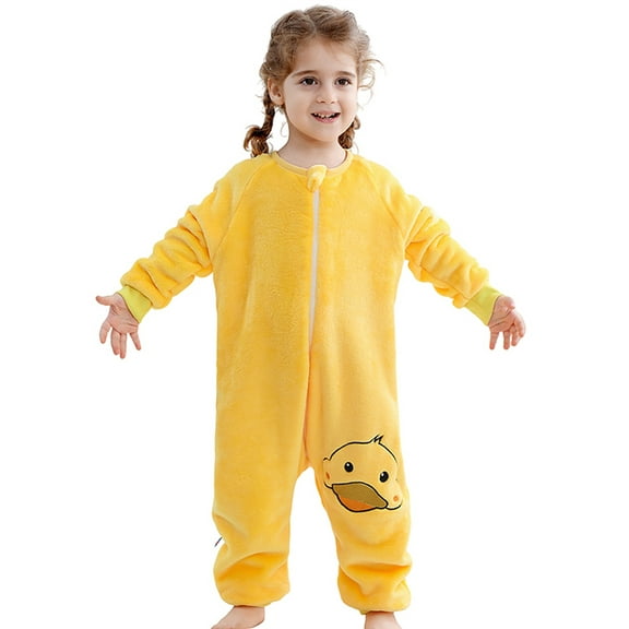 ATAIKU Toddler Sleeping Sack 9M-6T Winter Warm Flannel 2-Way Zipper Baby Sleep Sack with Feet, Infant Animal Duck Wearable Blanket