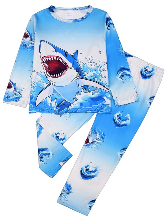 Toddler and Little Boy Pajamas Set Kids Long Sleeve Tee and Pants Shark Sleepwear Boys 2-Piece Jammies 8 Years