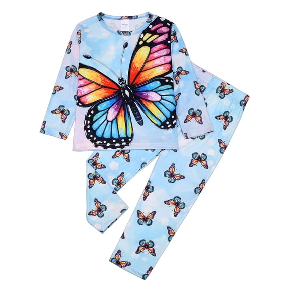 ATAIKU Toddler and Little Girl Pajamas Set Kids Long Sleeve Tee and Pants Butterfly Sleepwear Girls 2-Piece Jammies 6 Years