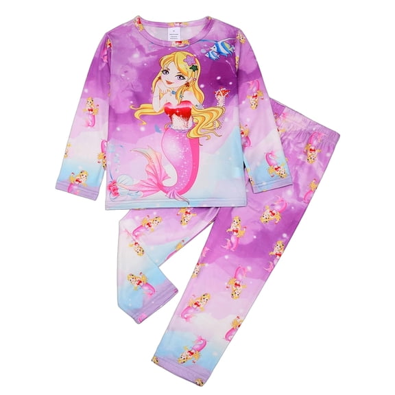 ATAIKU Toddler and Little Girl Pajamas Set Kids Long Sleeve Tee and Pants Mermaid Sleepwear Girls 2-Piece Jammies 8 Years