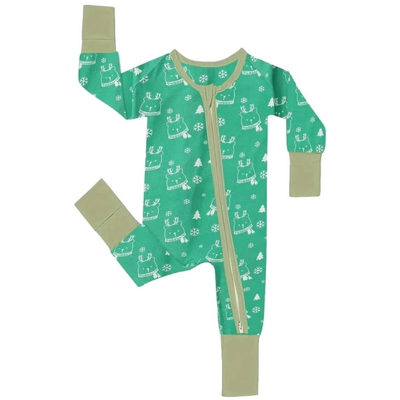 ATAIKU Unisex Baby Snug Fit One-Piece Footed / Footless Non-Slip Sleeper, 2-Way Zipper Bamboo Pajamas - Elk