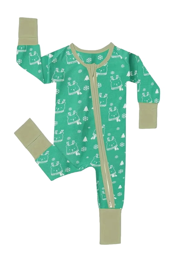 Unisex Baby Snug Fit One-Piece Footed / Footless Non-Slip Sleeper, 2-Way Zipper Bamboo Pajamas - Elk