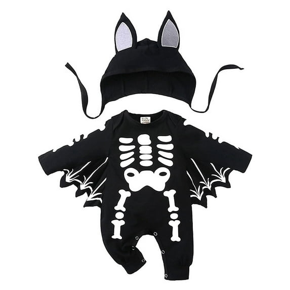 ATAIKU My First Halloween Bat Bodysuit Baby Girls Boys Skeleton Jumpsuit Newborn Onesies Hat Set