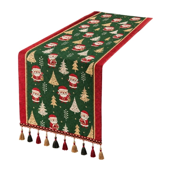 Point Cut Fringe ATALRPOUChristmas Table Runner in Textured Polyester with Fringe Trim ...