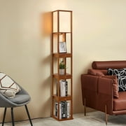 ATAMIN Aaron Modern LED Floor Lamp with Shelves and Drawers, 4-Tier Floor Lamp for Living Room and Bedroom, 72", Walnut
