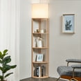 thumbnail image 1 of ATAMIN Alvis Edge Tall Standing Modern Corner Floor Lamp with Shelves, Decorative Floor Lamp, Natural Wood, 72", 1 of 6