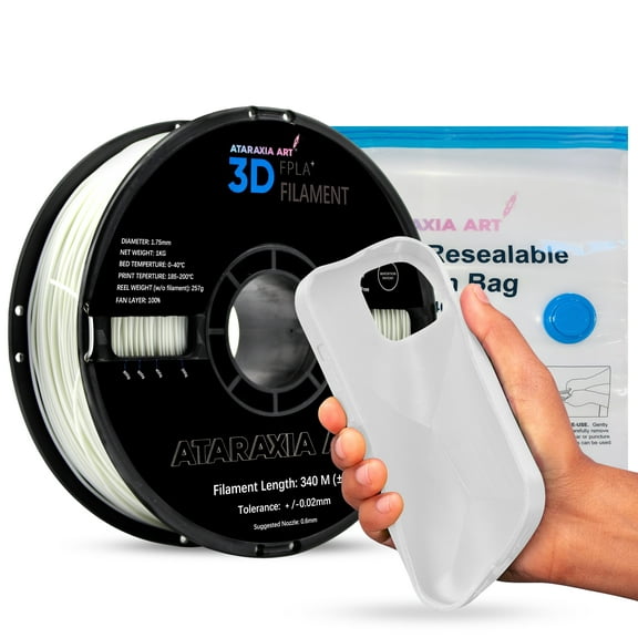 ATARAXIA ART Flexible PLA Filament, 3D Printer Filament, 1kg Neat Winding, Better Than TPU, 89A Shore Hardness, Patent Formula, Compatible Bowden Extruder, With Filament storage Bag, PLA WHITE