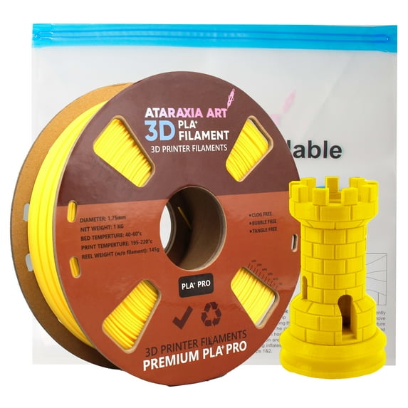 Ataraxia Art PLA Filaments with Extra Filament Storage Bag for Most FDM 3D Printers, Yellow