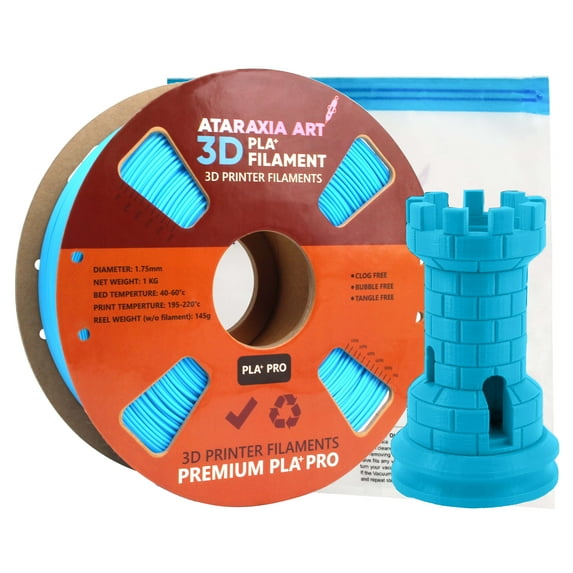 ATARAXIA ART Sky Blue PLA Filament 1.75mm, Sky Blue 3D Printer Filaments, 1Kg/2.2lb Premium Spools, Dimensional Accuracy +/- 0.03mm, With Filament Storage Bags, Pantone Match Fit Most FDM 3D Printer