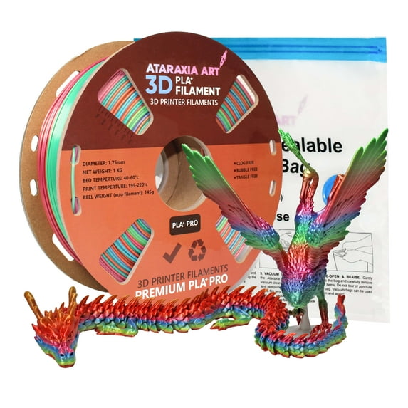 ATARAXIA ART Silk Rainbow Shiny Fast Multicolor Change PLA Filament 1.75mm,Quick Random Color Change Material 3D Printing Filament 1kg/2.2lb Spool,with Filament Storage B