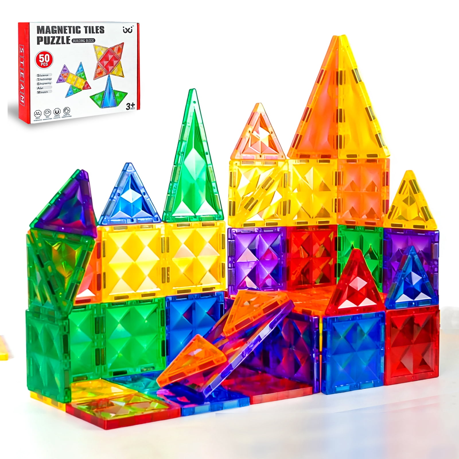 ATBXHZSZ 50Pcs Magnetic Tiles for Kids Magnetic Building Blocks STEM ...