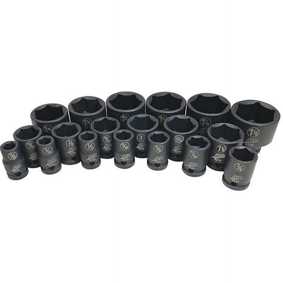 ATD Tools ATD-44219 0.5 in. Drive 6 Point SAE Standard Impact Socket Set, 19 Piece
