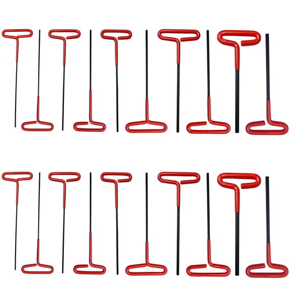 ATE Pro. Tools 20pc T-Handle Hex Key Allen Wrench Set, SAE and Metric Hex Keys, Non-Slip Cushioned Grip T-Key, 8" Long Shank