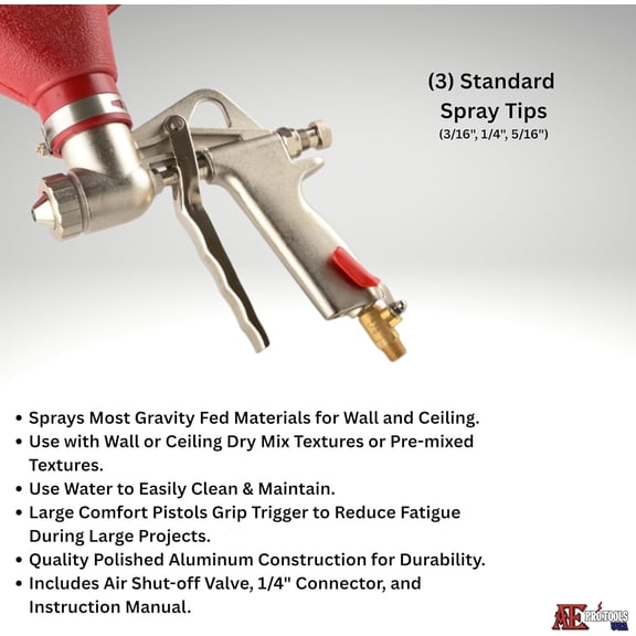 ATE Pro. Tools - Air Paint Spray Gun w/Large Hopper, Texture Spray Gun, (9L) Hopper Capacity, (3) Standard Spray Tips, Drywall Render Plaster Painting Tool$$Tools & Hardware Other