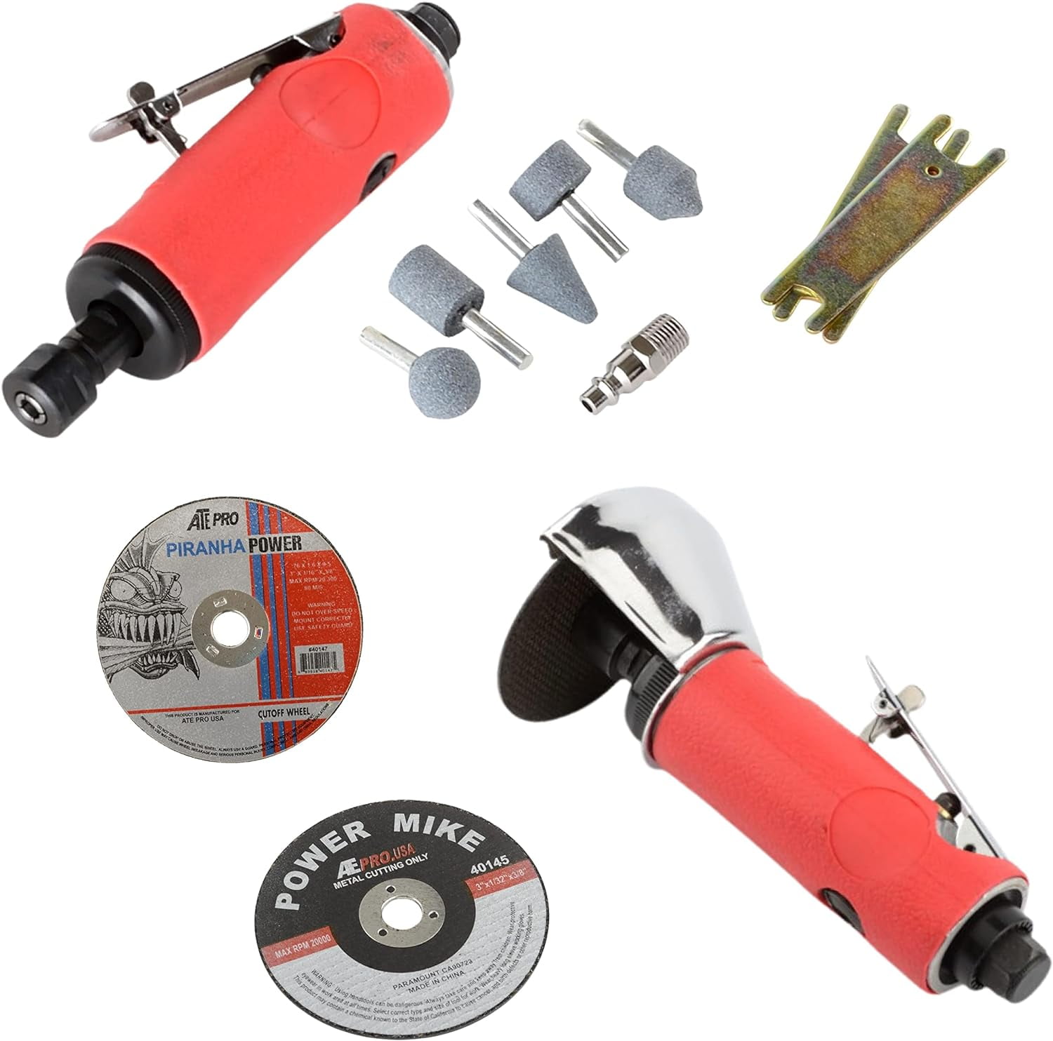 ATE Pro USA 1/4" Air Die Grinder & 3" Cut Off Tool Kit With Wheels & Stones