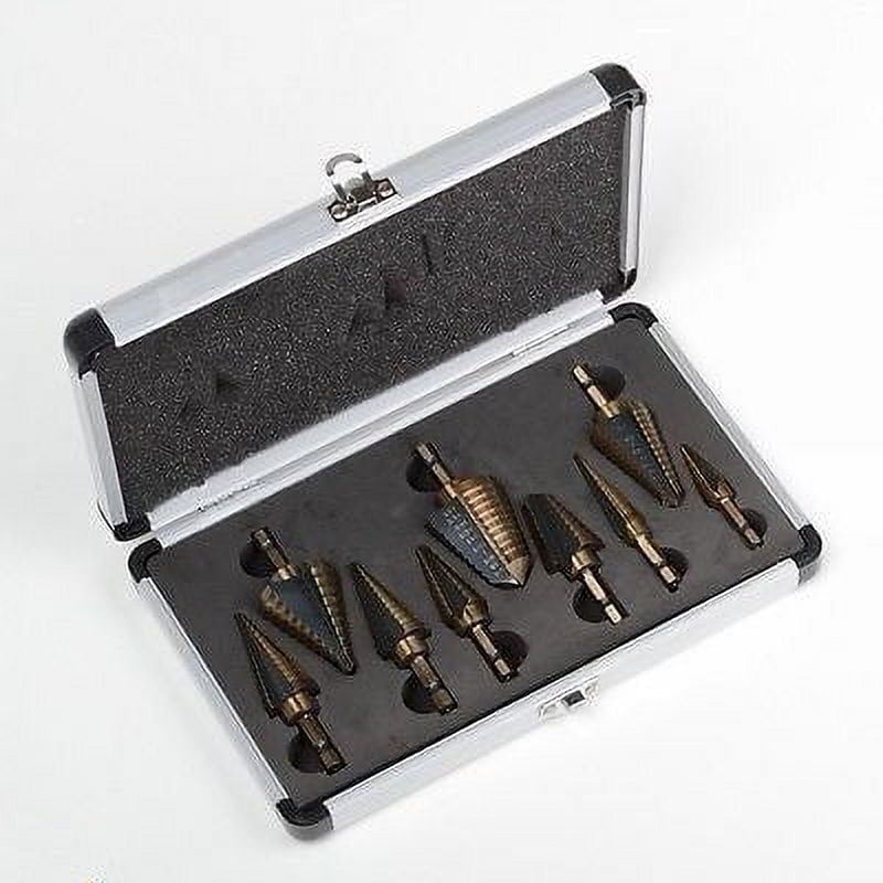 ATE Pro. USA 90062 9-Piece Step Drill Bit Set with Metal Case, SAE, Quick-Change, 1/4" Shank, 1/8 to 1-3/8"