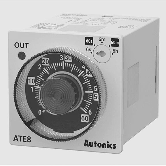 ATE8-46 Autonics Universal Analog Timer 6Sec, 60Sec, 6Min, 6Hour. W/Socket Base
