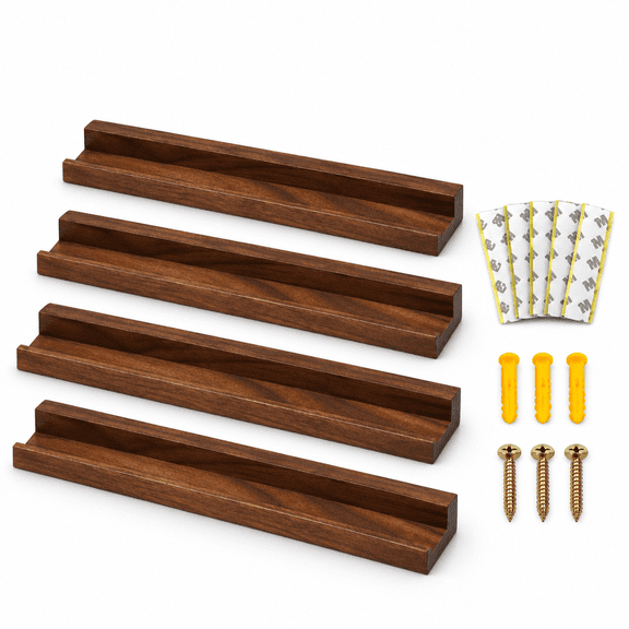 ATEAMIR 4-Pack Walnut Wood Vinyl Record Wall Shelves, Floating LP Display Holders with Mounting Hardware