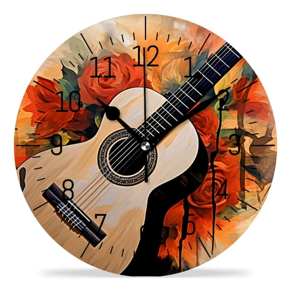 ATEDEANEI 12" Wall Clock Battery Operated Silent Non Ticking Electric Guitar Grunge Lovely