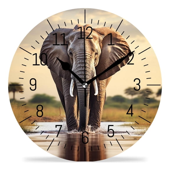 ATEDEANEI 12" Wall Clock Battery Operated Silent Non Ticking Elephant Cute