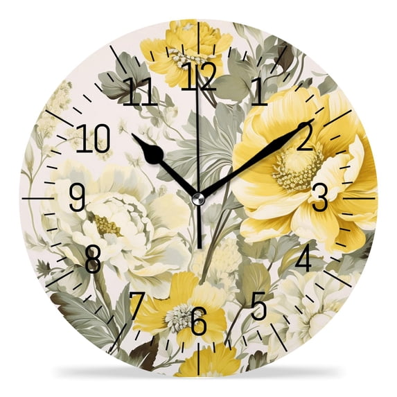 ATEDEANEI 12" Wall Clock Battery Operated Silent Non Ticking Floral Branches Art
