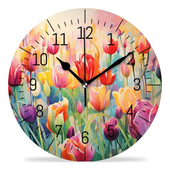 ATEDEANEI 12" Wall Clock Battery Operated Silent Non Ticking Flowering Red Poppies Oil Painting