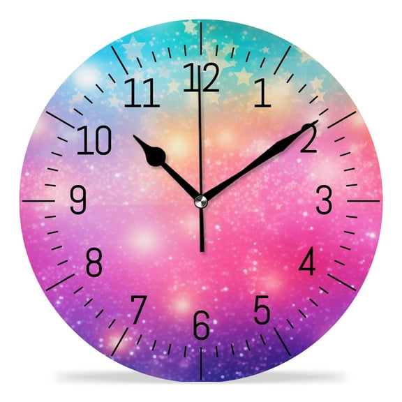 ATEDEANEI 12" Wall Clock Battery Operated Silent Non Ticking Galaxy Fantasy Unicorn In The Pastel Rainbow Design