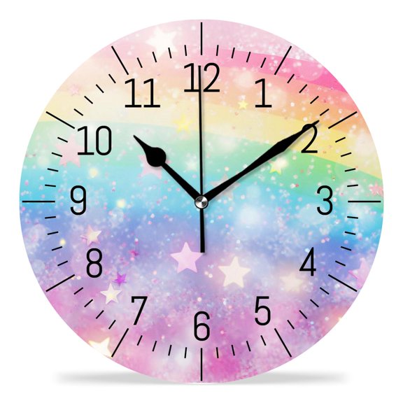 ATEDEANEI 12" Wall Clock Battery Operated Silent Non Ticking Galaxy Fantasy Unicorn In The Pastel Rainbow Exquisite