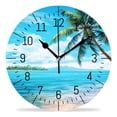 thumbnail image 1 of ATEDEANEI 12" Wall Clock Battery Operated Silent Non Ticking Hawaii Beach With Palm Trees Multicolor, 1 of 5