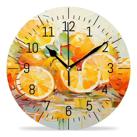 ATEDEANEI 12" Wall Clock Battery Operated Silent Non Ticking Lemon Lime Orange Exquisite