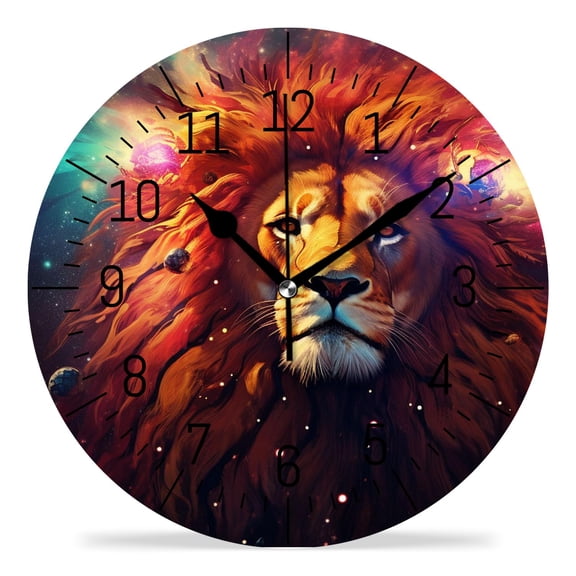 ATEDEANEI 12" Wall Clock Battery Operated Silent Non Ticking Lion In Space Cute Drawings