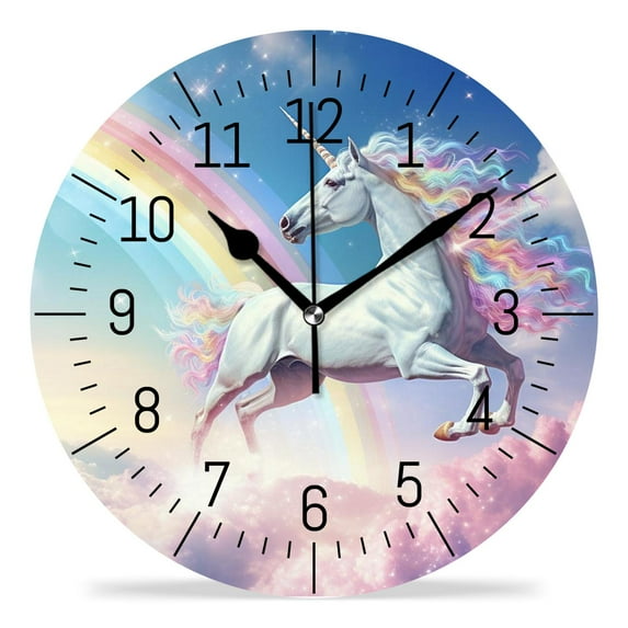 ATEDEANEI 12" Wall Clock Battery Operated Silent Non Ticking Noble Unicorn Colorful