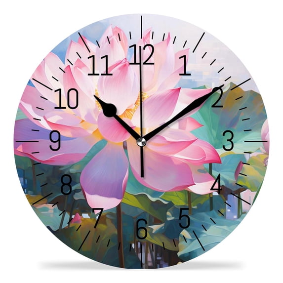 ATEDEANEI 12" Wall Clock Battery Operated Silent Non Ticking Oil Painting Lotus Flower Creative Pattern