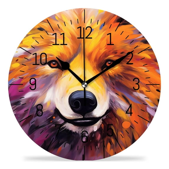 ATEDEANEI 12" Wall Clock Battery Operated Silent Non Ticking Paint Wolf Beautiful