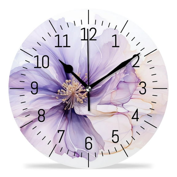 ATEDEANEI 12" Wall Clock Battery Operated Silent Non Ticking Purple Flower Abstract Drawing
