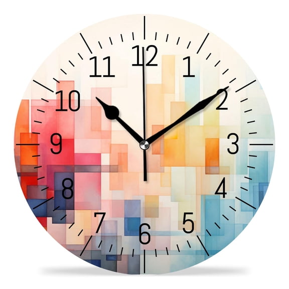 ATEDEANEI 12" Wall Clock Battery Operated Silent Non Ticking Rainbow Geometric Stripes Style