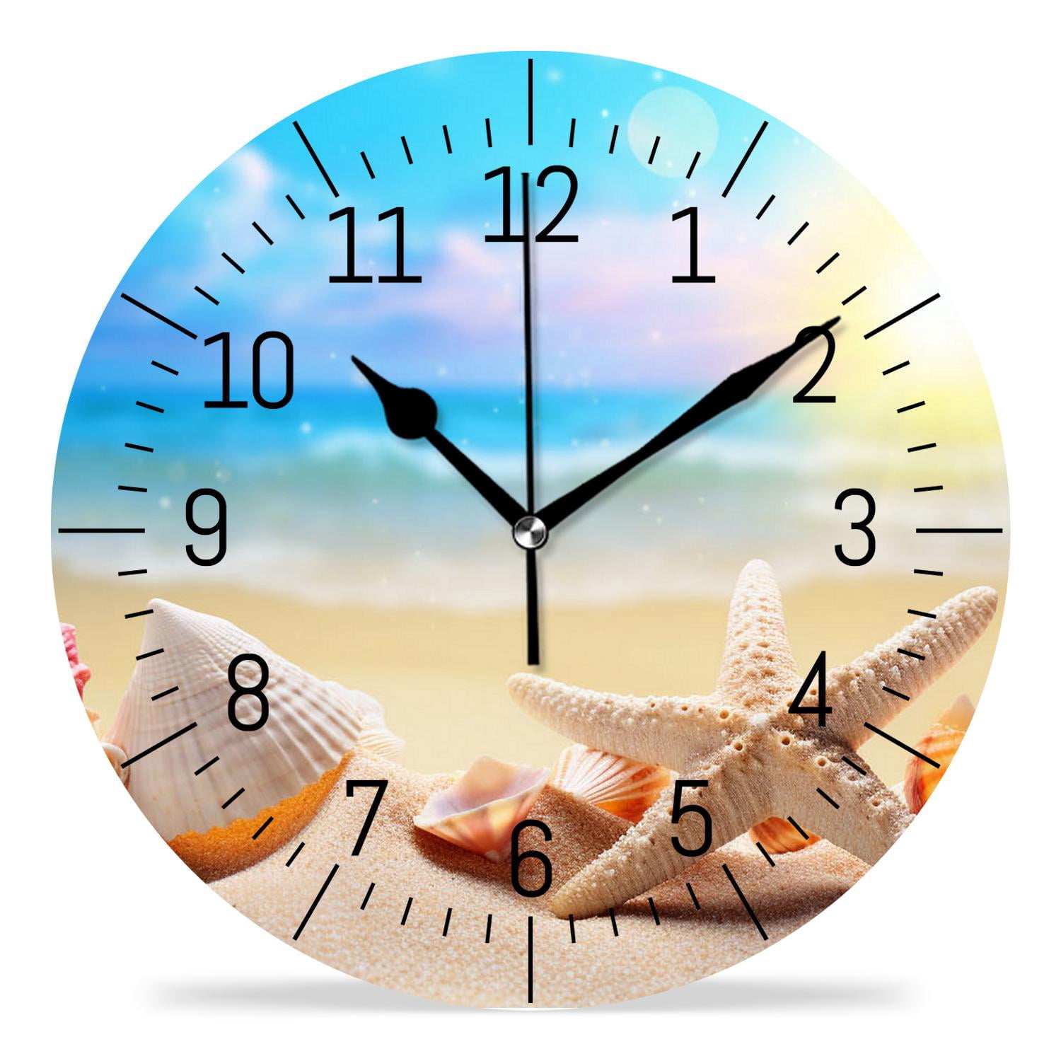 ATEDEANEI 12" Wall Clock Battery Operated Silent Non Ticking Seashell ...