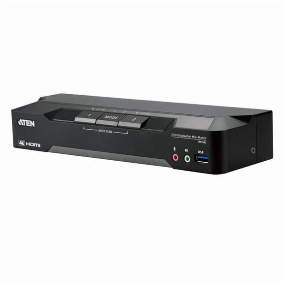 ATEN 2-Port 4K DisplayPort Dual Display Mini-Matrix Boundless KVM Switch - 2 Computer(s) - 1 Local User(s) - 4096 x 2160 - 6 x USB - 2 x HDMI - 4 x DisplayPort - Desktop