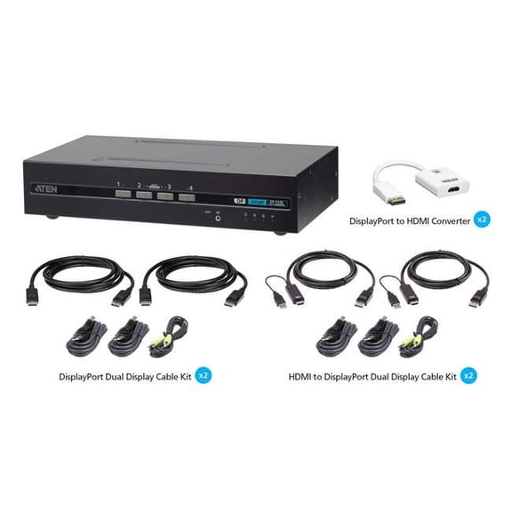 ATEN 4-Port USB DisplayPort/HDMI Dual Display Universal Secure KVM Switch Kit [PSD PP v4.0 Compliant] (cs1144dp4un)