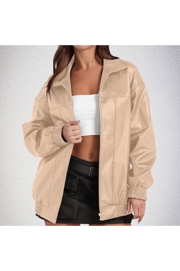 Jackets for Women Leather Top Fall Spring Long Sleeve Fall Spring Open Front Khaki S