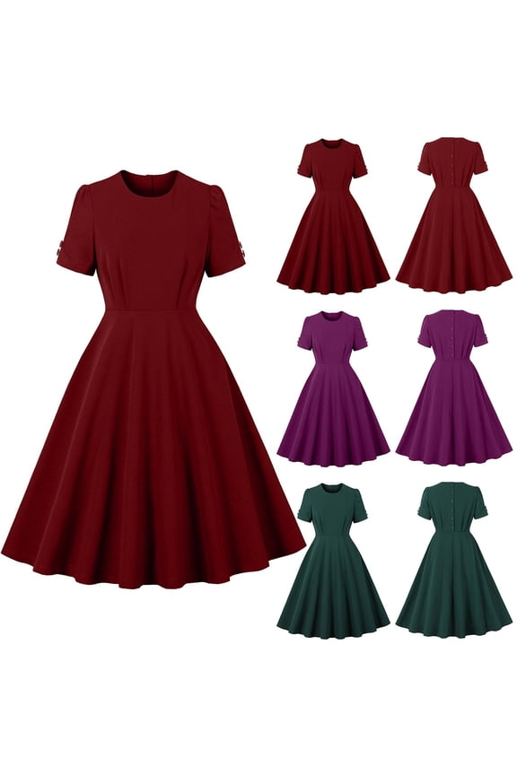 Ladies Dresses Lightweight Solid Color Dresses Fashion Dress Wine S